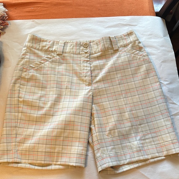 Nike Women's Plaid Golf Shorts - Cream and Tan - Picture 1 of 7